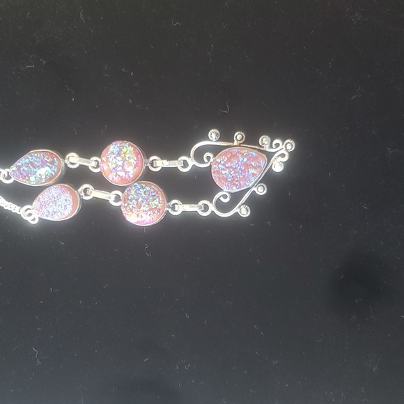 New Rough Peach Titanium Druzy Heart Shaped 925 Silver Necklace. - Picture 2 of 10